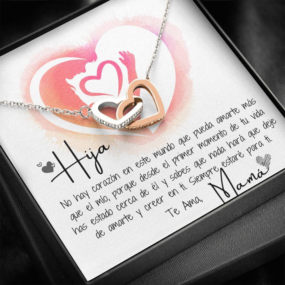 Hija - Collar 2 Corazones Interconectados con Mensaje muy especial de Mamá Jewelry Caja de Regalo Incluida 