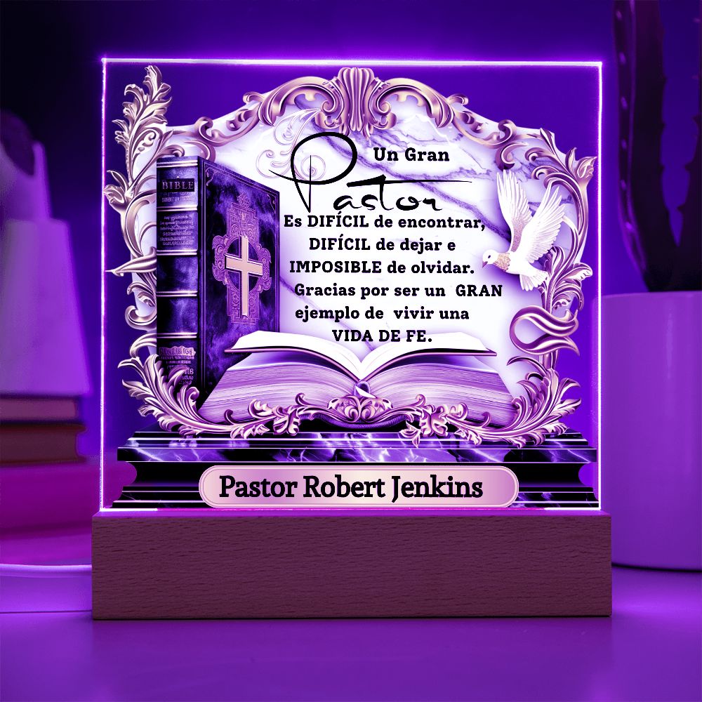 Homenaje al Pastor que Marcó Tu Vida – Placa de Acrílica con Luz Acrylic/Square 