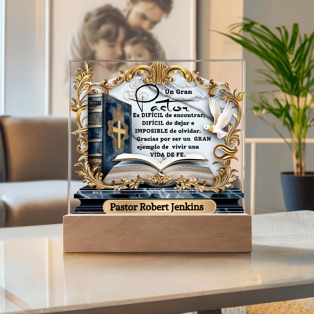 Homenaje al Pastor que Marcó Tu Vida – Placa de Acrílica con Luz Acrylic/Square 