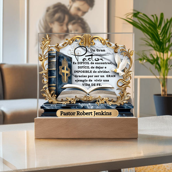 Homenaje al Pastor que Marcó Tu Vida – Placa de Acrílica con Luz Acrylic/Square 