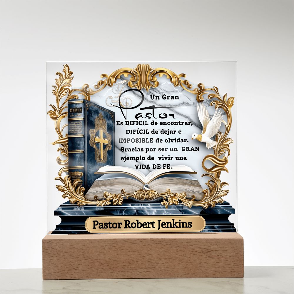 Homenaje al Pastor que Marcó Tu Vida – Placa de Acrílica con Luz Acrylic/Square 