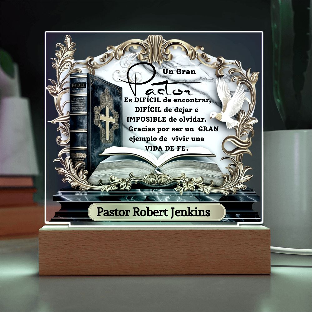 Homenaje al Pastor que Marcó Tu Vida – Placa de Acrílica con Luz Acrylic/Square 