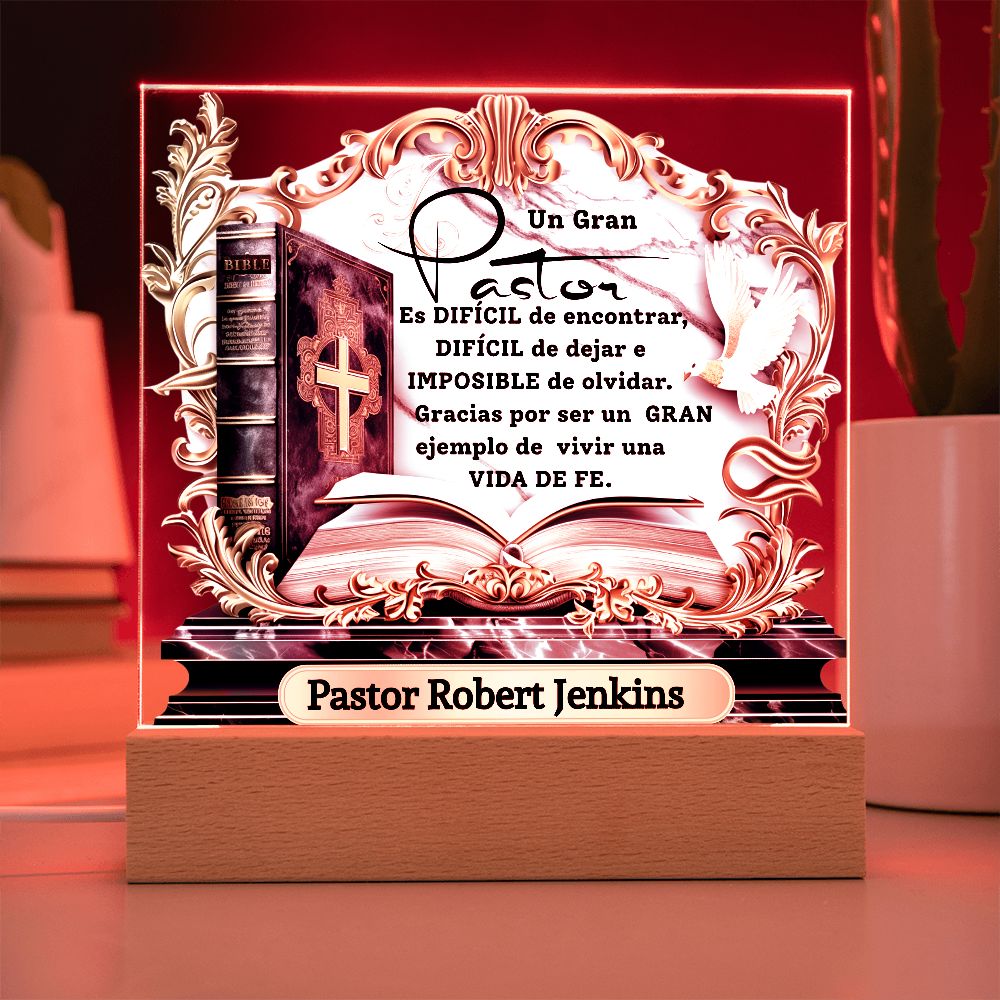 Homenaje al Pastor que Marcó Tu Vida – Placa de Acrílica con Luz Acrylic/Square 