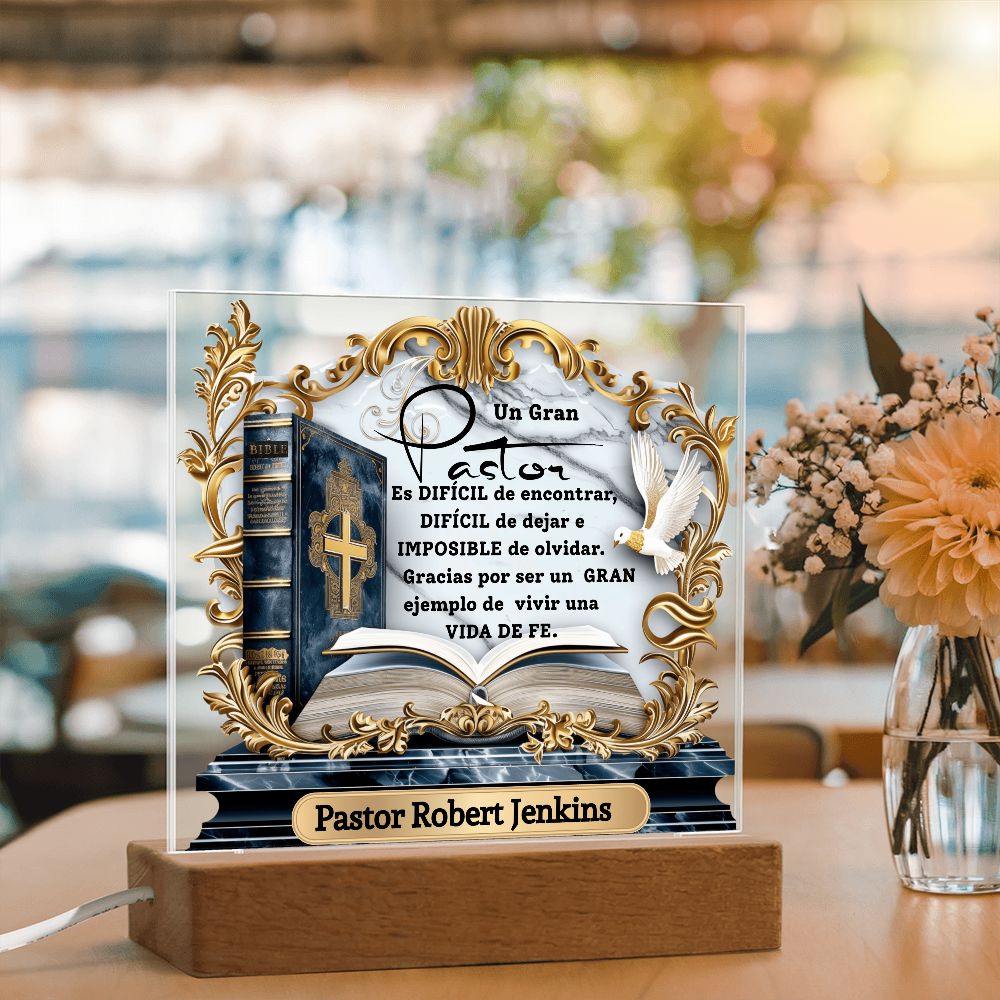 Homenaje al Pastor que Marcó Tu Vida – Placa de Acrílica con Luz Acrylic/Square 