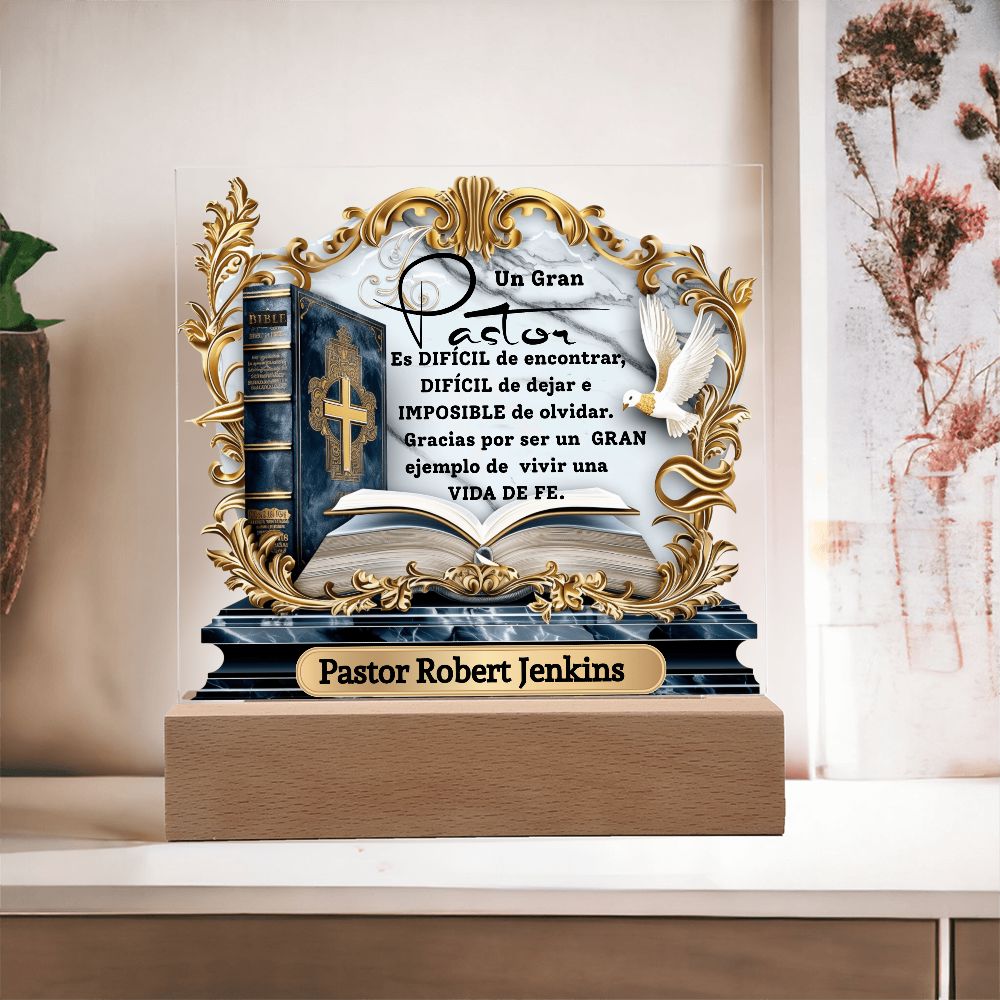 Homenaje al Pastor que Marcó Tu Vida – Placa de Acrílica con Luz Acrylic/Square 