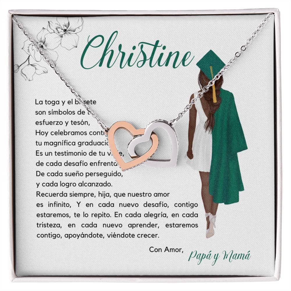Joya del Triunfo: Collar Corazones Entrelazados con Mensaje del Corazón Jewelry/InterlockingHearts Acero Inoxidable Pulido &amp; Acabado en Oro Rosa. Standard Box 
