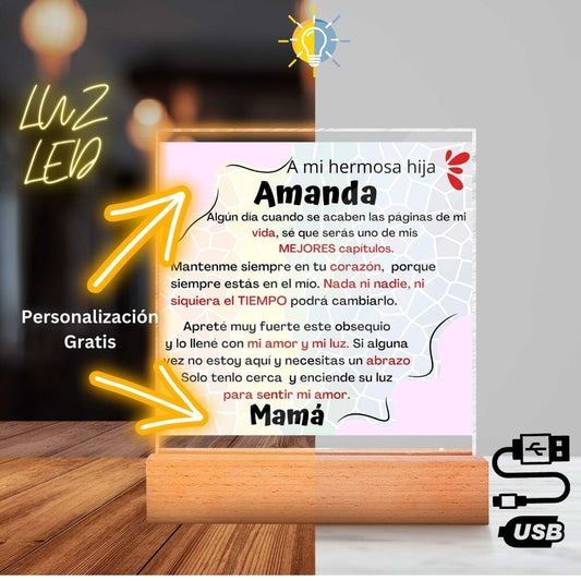 Lámpara Acrílica Personalizada: Luz de Amor Eterno, con Mensaje Grabado, un Regalo Sentimental para tu Hija Acrylic/Square 