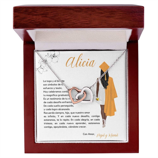 Legado de Amor y Éxito: Collar Corazones Entrelazados con Tarjeta Personalizada Jewelry/InterlockingHearts Acero Inoxidable Pulido &amp; Acabado en Oro Rosa. Luxury Box 