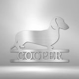Letrero en Acero de Perro Salchicha - Personaliza con el nombre de tu perrito. Custom My Easy Monogram Silver 12