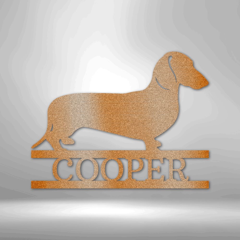 Letrero en Acero de Perro Salchicha - Personaliza con el nombre de tu perrito. Custom My Easy Monogram Copper 12" 