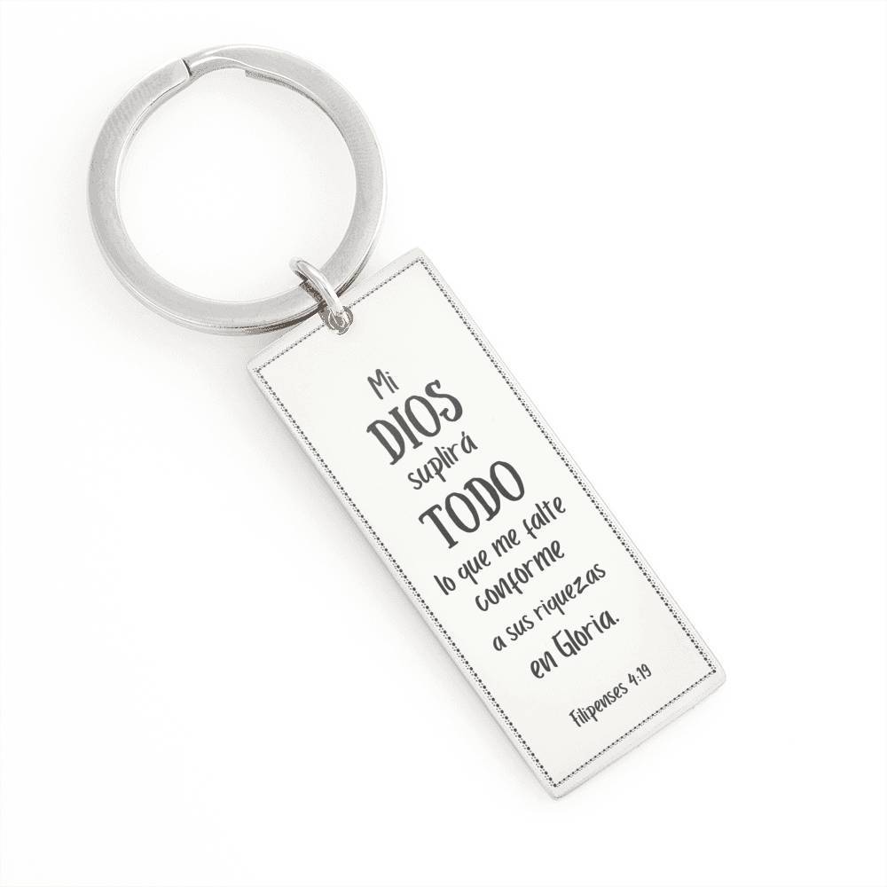 Llavero con promesa de Dios - Mi Dios suplirá TODO... Jewelry Llavero rectangular (acero quirúrgico .316) No 