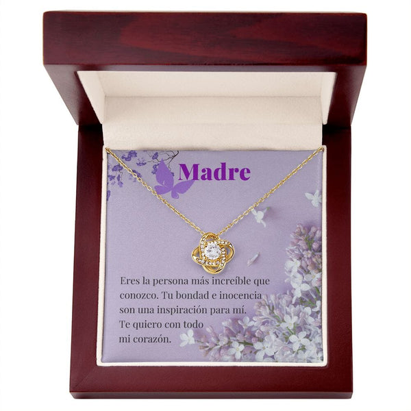 Madre - Collar Love Knot Nudo de amor - Para Mamá Jewelry/LoveKnot Acabado en Oro Amarillo de 18 quilates. Luxury Box 