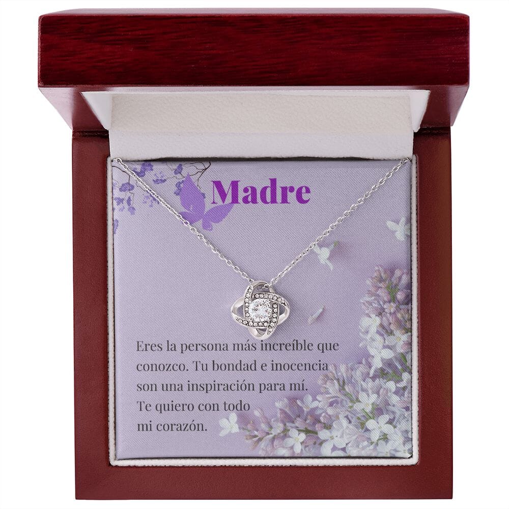 Madre - Collar Love Knot Nudo de amor - Para Mamá Jewelry ShineOn Fulfillment Acabado en oro blanco de 14 k Luxury Box 