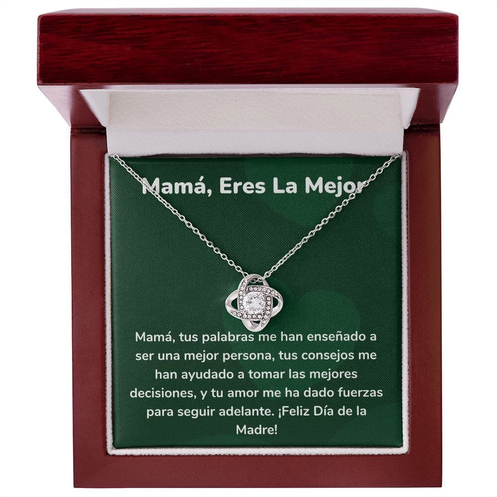 Mamá, Eres La Mejor Collar Para Mamá Nudo de Amor (LoveKnot) Jewelry ShineOn Fulfillment Acabado en oro blanco de 14 k Caja de Lujo Madera Con Luz led 