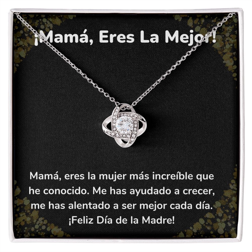 ¡Mamá, Eres La Mejor! Collar Para Mamá Nudo de Amor (LoveKnot) Jewelry/LoveKnot Acabado en oro blanco de 14 k Cajita Estándar (GRATIS) 