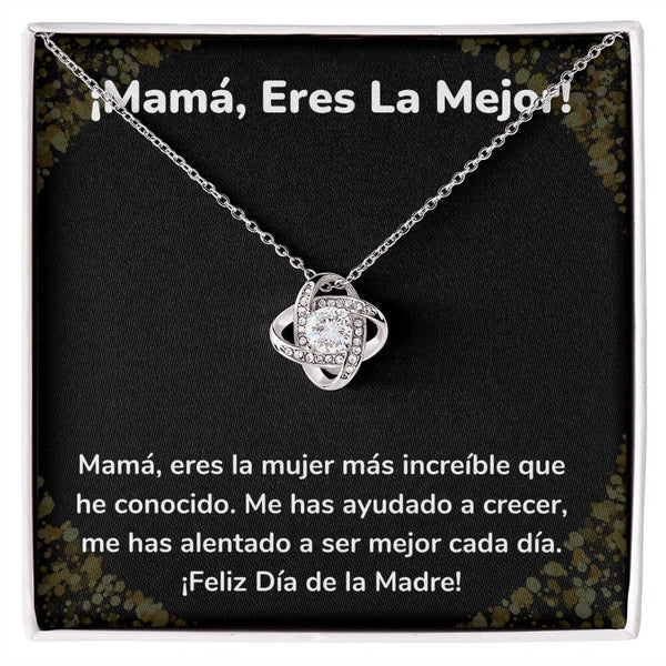 ¡Mamá, Eres La Mejor! Collar Para Mamá Nudo de Amor (LoveKnot) Jewelry/LoveKnot Acabado en oro blanco de 14 k Cajita Estándar (GRATIS) 