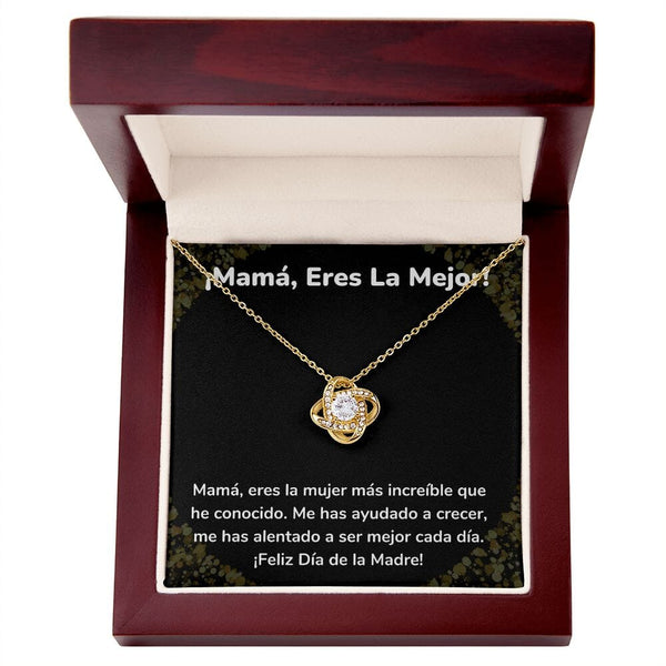 ¡Mamá, Eres La Mejor! Collar Para Mamá Nudo de Amor (LoveKnot) Jewelry ShineOn Fulfillment Acabado en Oro Amarillo de 18 quilates Caja de Lujo Madera Con Luz led 