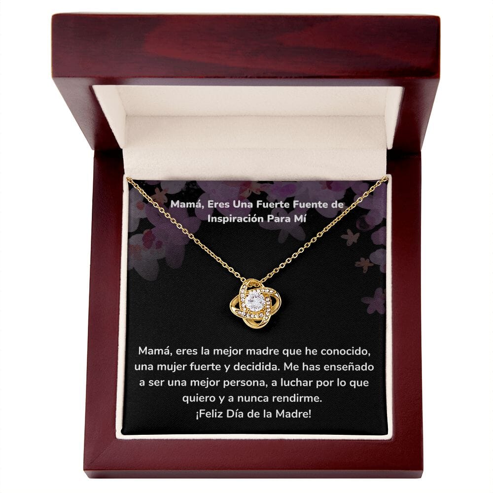 Mamá, Eres Una Fuerte Fuente de Inspiración Para Mí Collar Para Mamá Nudo de Amor (LoveKnot) Jewelry/LoveKnot Acabado en Oro Amarillo de 18 quilates Caja de Lujo Madera Con Luz led 
