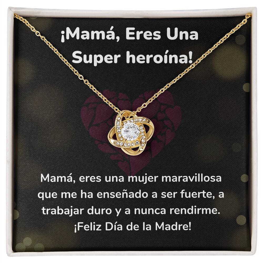 ¡Mamá, Eres Una Super heroína! - Collar para Mamá (Nudo de Amor) Love Knot Jewelry/LoveKnot Acabado en Oro Amarillo de 18 quilates Cajita Estándar (GRATIS) 