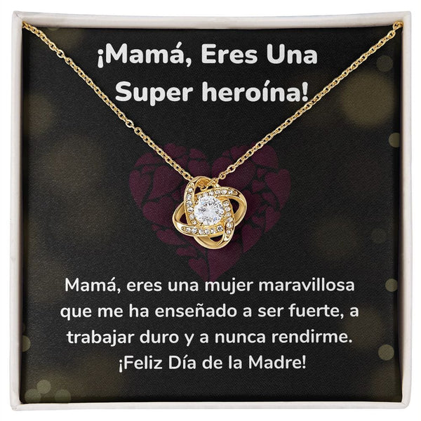 ¡Mamá, Eres Una Super heroína! - Collar para Mamá (Nudo de Amor) Love Knot Jewelry/LoveKnot Acabado en Oro Amarillo de 18 quilates Cajita Estándar (GRATIS) 