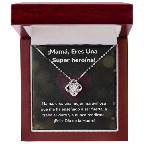 ¡Mamá, Eres Una Super heroína! - Collar para Mamá (Nudo de Amor) Love Knot Jewelry ShineOn Fulfillment Acabado en oro blanco de 14 k Luxury Box 