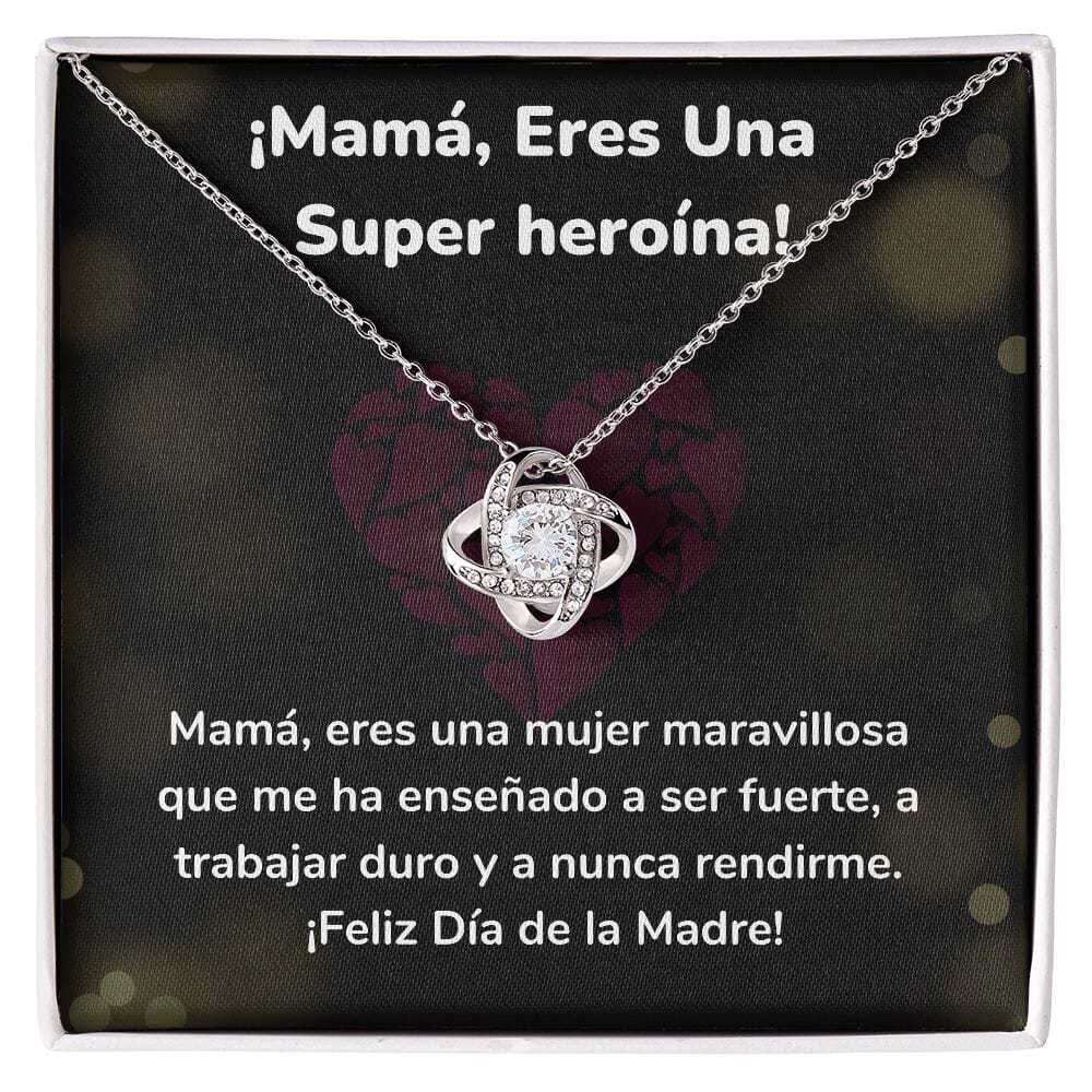 ¡Mamá, Eres Una Super heroína! - Collar para Mamá (Nudo de Amor) Love Knot Jewelry/LoveKnot Acabado en oro blanco de 14 k Cajita Estándar (GRATIS) 