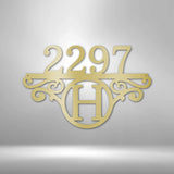 Monograma de dirección con número de Casa y letra inicial - Letrero de acero Custom My Easy Monogram Gold 12