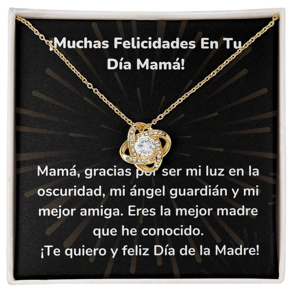 ¡Muchas Felicidades En Tu Día Mamá! Collar Para Mamá Nudo de Amor (LoveKnot) Jewelry/LoveKnot Acabado en Oro Amarillo de 18 quilates Cajita Estándar (GRATIS) 