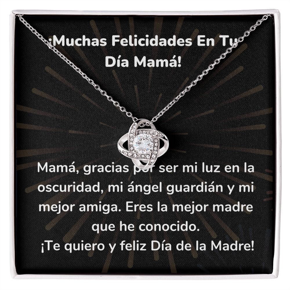 ¡Muchas Felicidades En Tu Día Mamá! Collar Para Mamá Nudo de Amor (LoveKnot) Jewelry ShineOn Fulfillment Acabado en oro blanco de 14 k Cajita Estándar (GRATIS) 