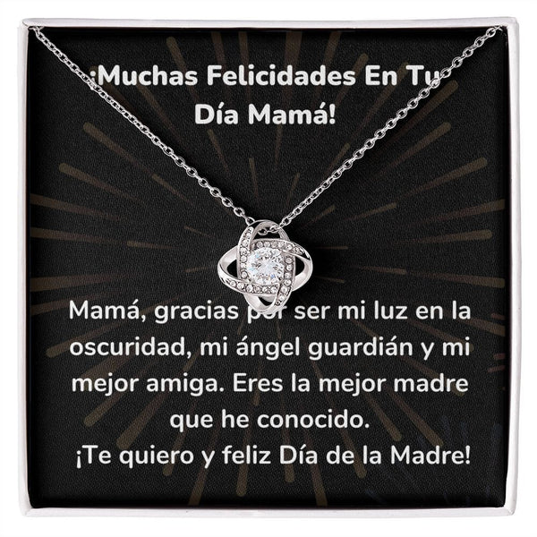 ¡Muchas Felicidades En Tu Día Mamá! Collar Para Mamá Nudo de Amor (LoveKnot) Jewelry/LoveKnot Acabado en oro blanco de 14 k Cajita Estándar (GRATIS) 