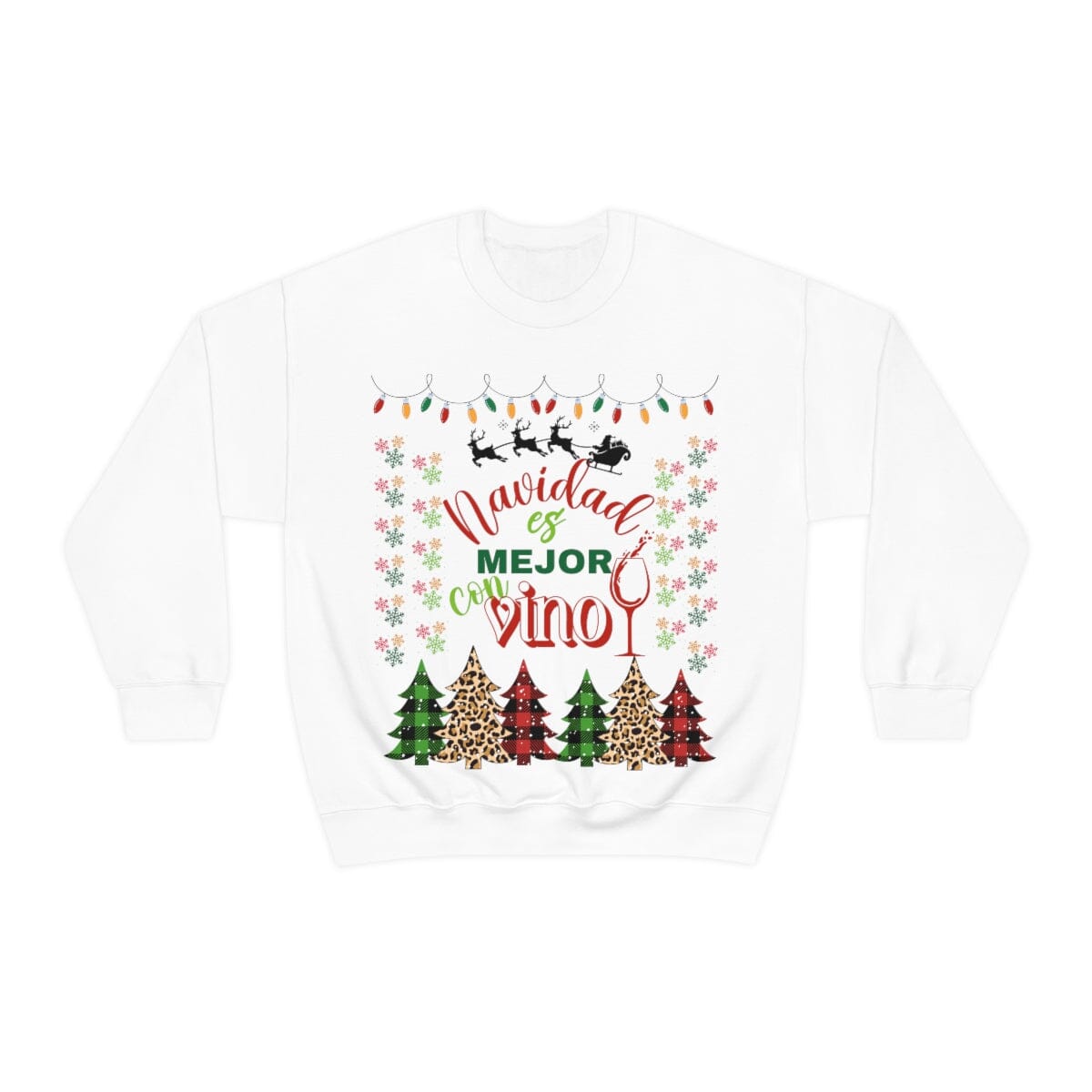 Navidad es mejor con Vino - Ugly Sweater para Navidad Sweatshirt Printify S White 