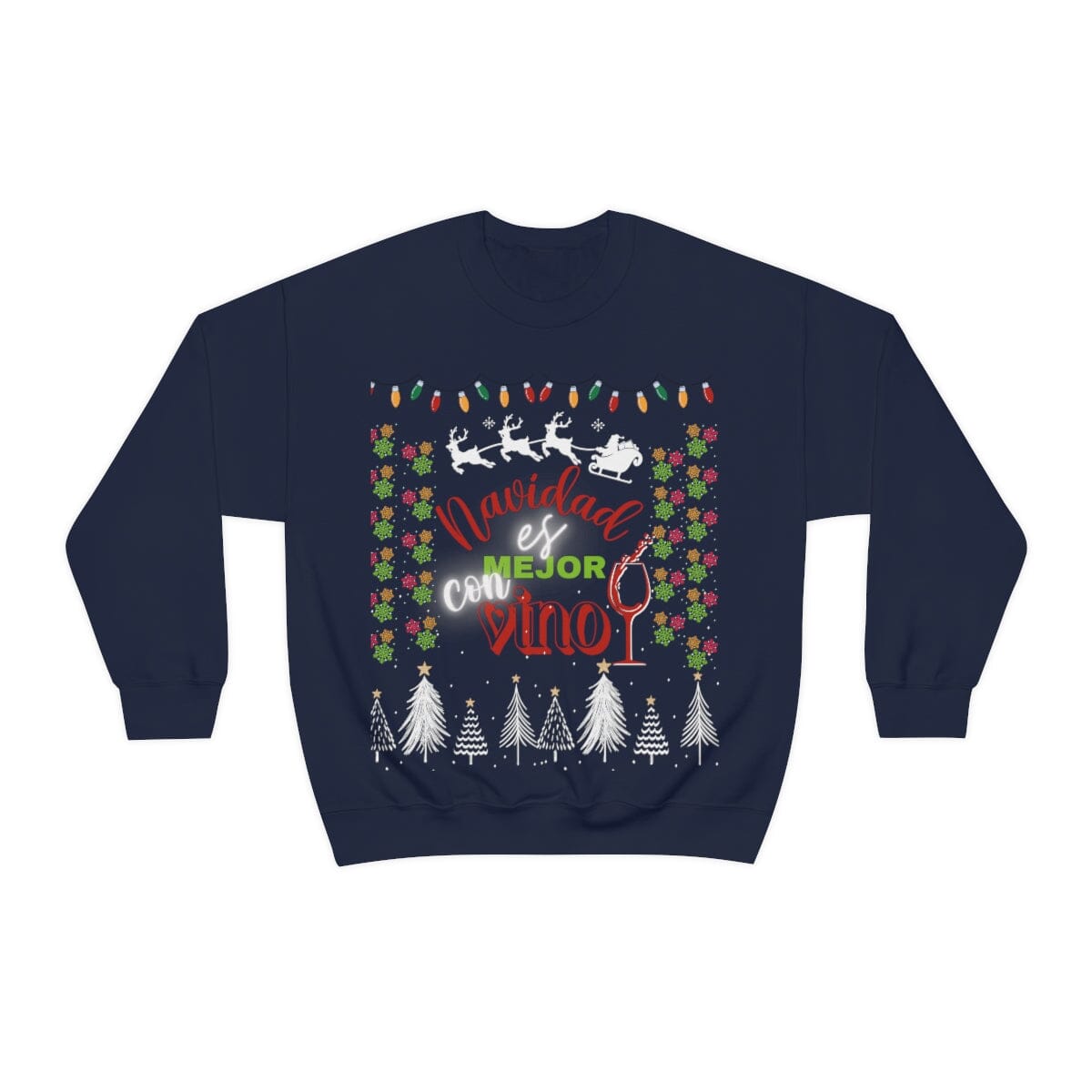Navidad es mejor con Vino - Ugly Sweater para Navidad Sweatshirt Printify S Navy 