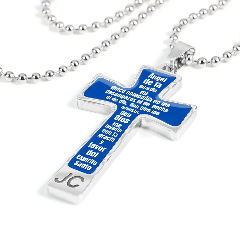 Oración para Ángel de la Guardia para regalar al Hijo - Fondo Azul - Puedes Grabar el nombre atrás. Jewelry ShineOn Fulfillment 
