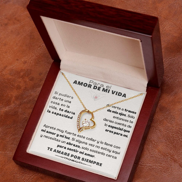 Para el Amor de mi vida - Collar Por siempre amor - forever love B&W Jewelry ShineOn Fulfillment Acabado en Oro Amarillo de 18 quilates. Cajita de Lujo Madera con Luz Led 