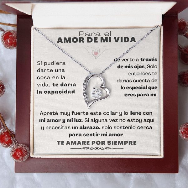 Para el Amor de mi vida - Collar Por siempre amor - forever love B&W Jewelry/ForeverLove Acabado en oro blanco de 14 k Cajita de Lujo Madera con Luz Led 
