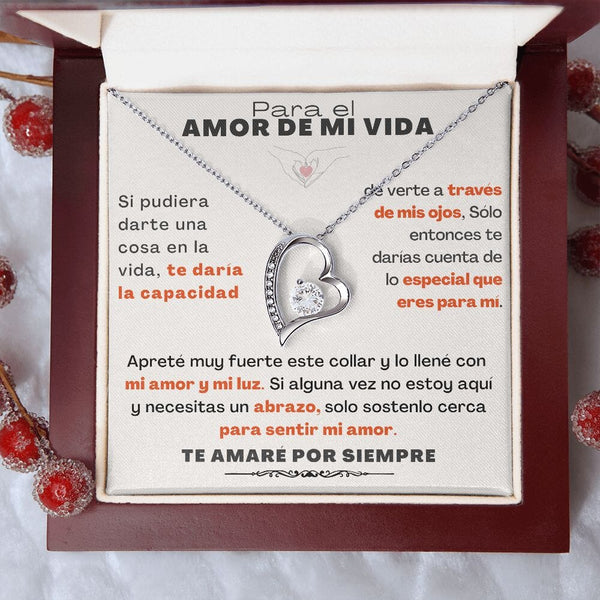 Para el Amor de mi vida - Collar Por siempre amor - forever love Jewelry/ForeverLove 14k White Gold Finish Cajita de lujo (Madera con luz led) 