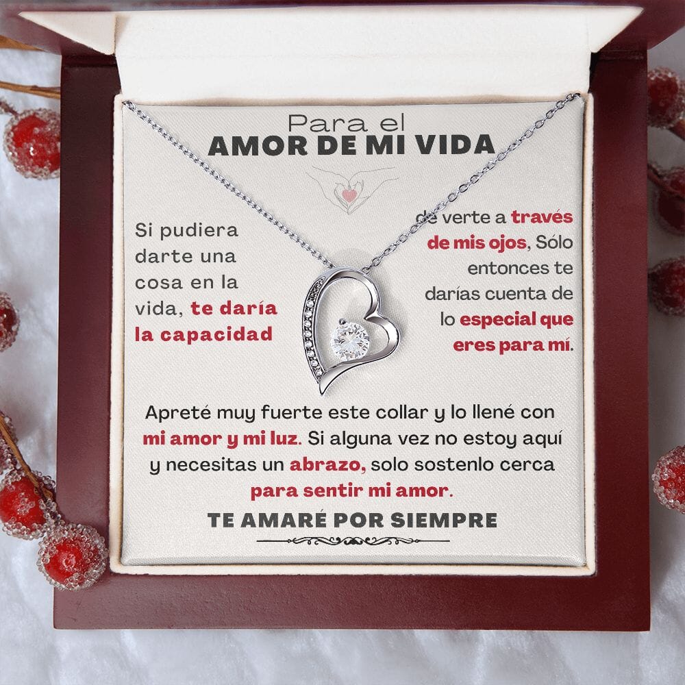 Para el Amor de mi vida - Collar Por siempre amor - forever love Red Jewelry/ForeverLove Acabado en oro blanco de 14 k Cajita de Lujo (Madera con Luz Led) 