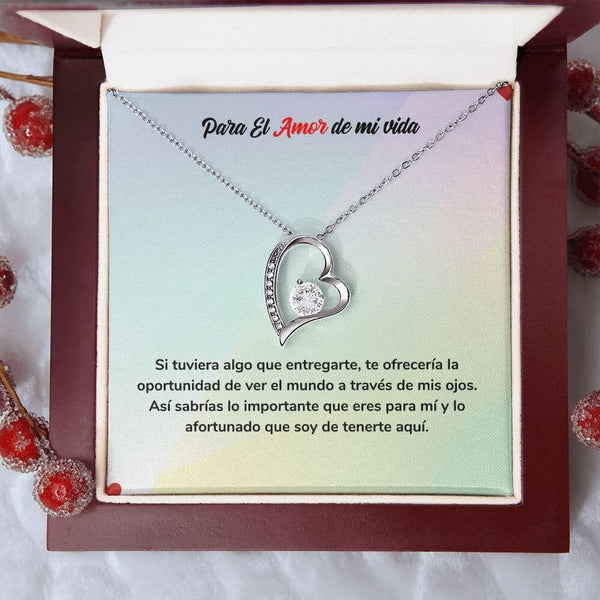 Para el Amor de mi Vida - Regalo de Amor Eterno con Collar Jewelry Acabado en oro blanco de 14 k Cajita de Lujo con Luz Led 
