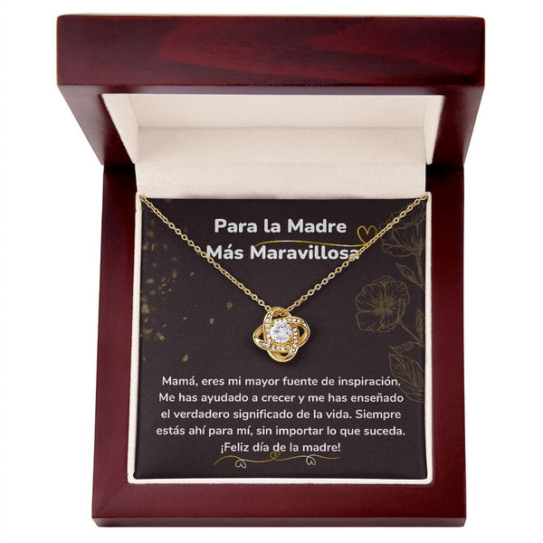 Para la Madre Más Maravillosa- Collar para Mamá (Nudo de Amor) Love Knot Jewelry/LoveKnot Acabado en Oro Amarillo de 18 quilates Caja de Lujo Madera Con Luz Led 