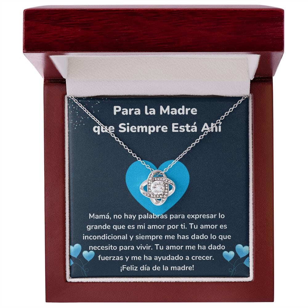 Para la Madre que Siempre Está Ahí - Collar para Mamá (Nudo de Amor) Love Knot Jewelry/LoveKnot Acabado en oro blanco de 14 k Caja de Lujo Madera Con Luz Led 