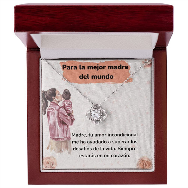 Para la mejor madre del mundo - Collar Love Knot - Nudo de amor Jewelry ShineOn Fulfillment Acabado en oro blanco de 14 k Luxury Box 