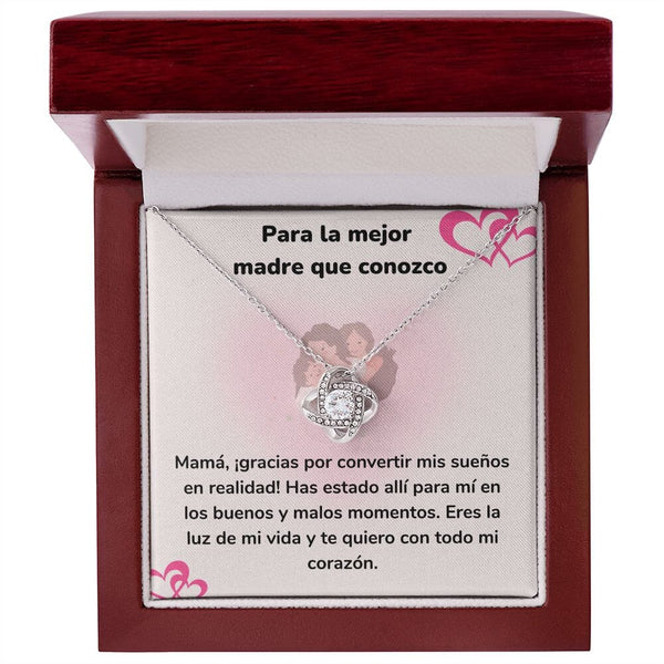 Para la mejor madre que conozco - Collar Love Knot - Nudo de amor Jewelry ShineOn Fulfillment Acabado en oro blanco de 14 k Luxury Box 