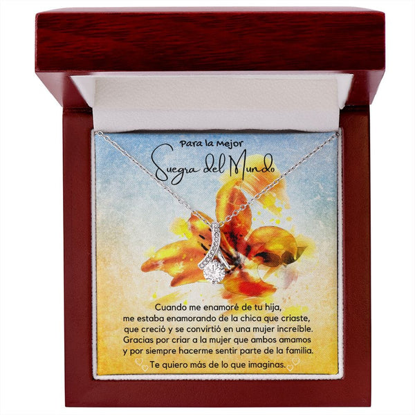 Para la mejor Suegra del Mundo del mejor Yerno - Collar Alluring con tarjeta Jewelry/AlluringBeauty Caja de madera de lujo con luz Mahogany 