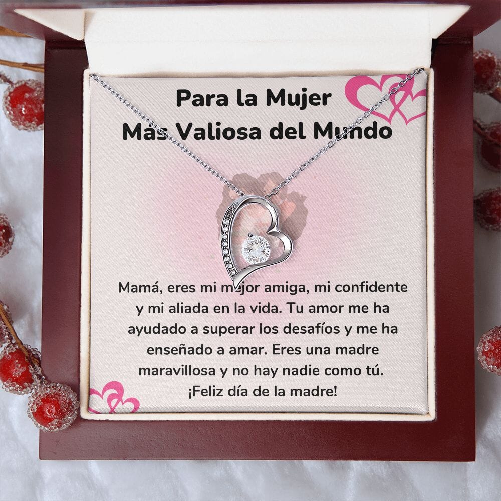 Para la Mujer Más Valiosa del Mundo - Collar para Mamá (Amor Por Siempre) Forever Love Jewelry/ForeverLove Acabado en oro blanco de 14 k Caja de Lujo Madera Con Luz Led 