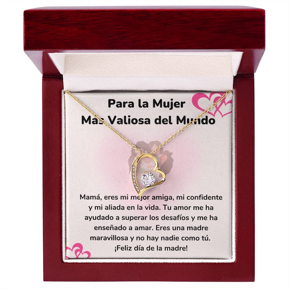 Para la Mujer Más Valiosa del Mundo - Collar para Mamá (Amor Por Siempre) Forever Love Jewelry/ForeverLove Acabado en Oro Amarillo de 18 quilates Caja de Lujo Madera Con Luz Led 