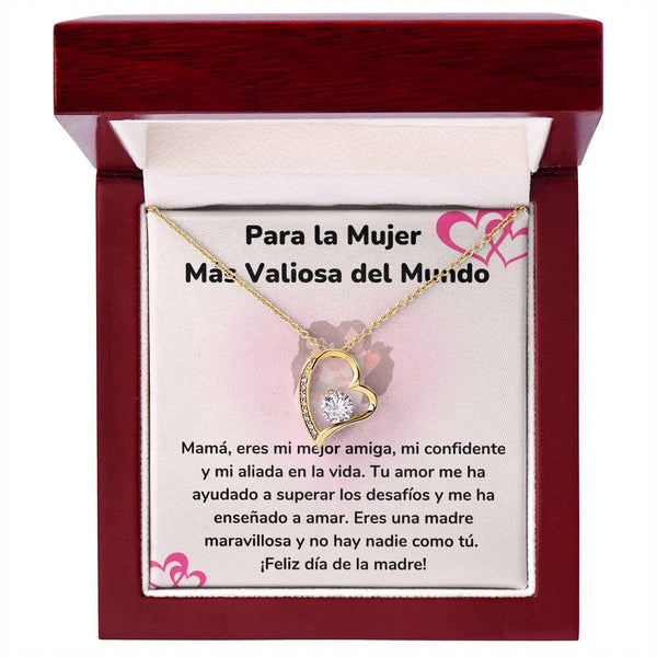 Para la Mujer Más Valiosa del Mundo - Collar para Mamá (Amor Por Siempre) Forever Love Jewelry/ForeverLove Acabado en Oro Amarillo de 18 quilates Caja de Lujo Madera Con Luz Led 