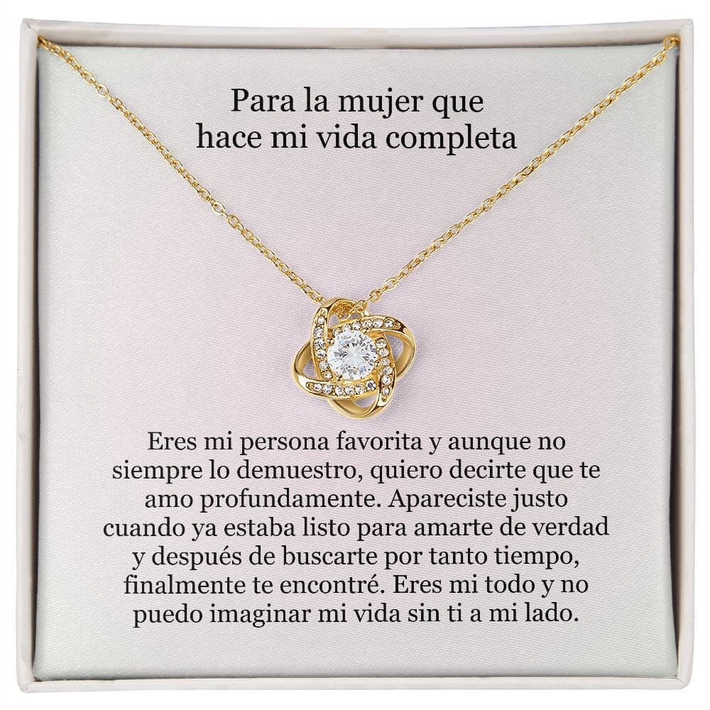 Para La Mujer Que hace mi vida Completa - Collar Nudo de amor- Love knot necklace Jewelry ShineOn Fulfillment <p>Acabado en Oro Amarillo de 18 quilates.</p> Standard Box 