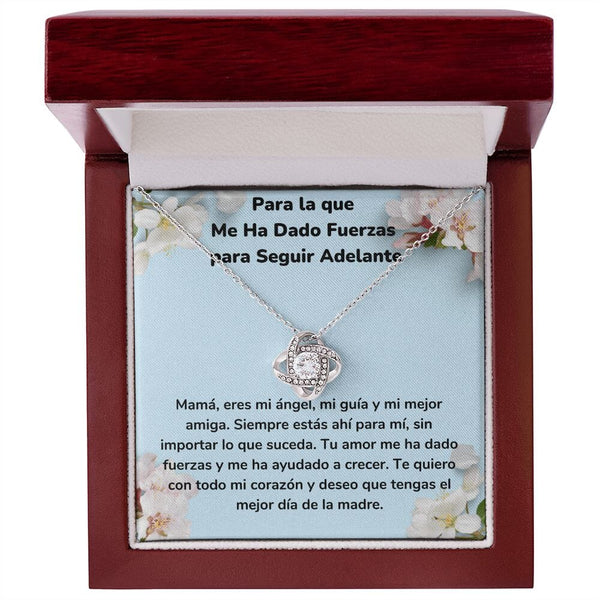 Para la que Me Ha Dado Fuerzas para Seguir Adelante - Collar Para Mamá Nudo de Amor (LoveKnot) Jewelry ShineOn Fulfillment Acabado en oro blanco de 14 k Caja de Lujo Madera Con Luz led 