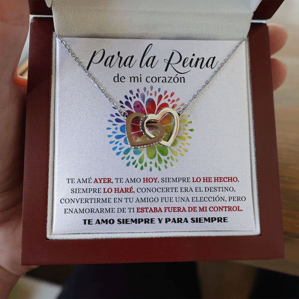 Para la Reina de mi corazón - Collar 2 corazones Conectados Jewelry Mahogany Style Luxury Box (w/LED) 