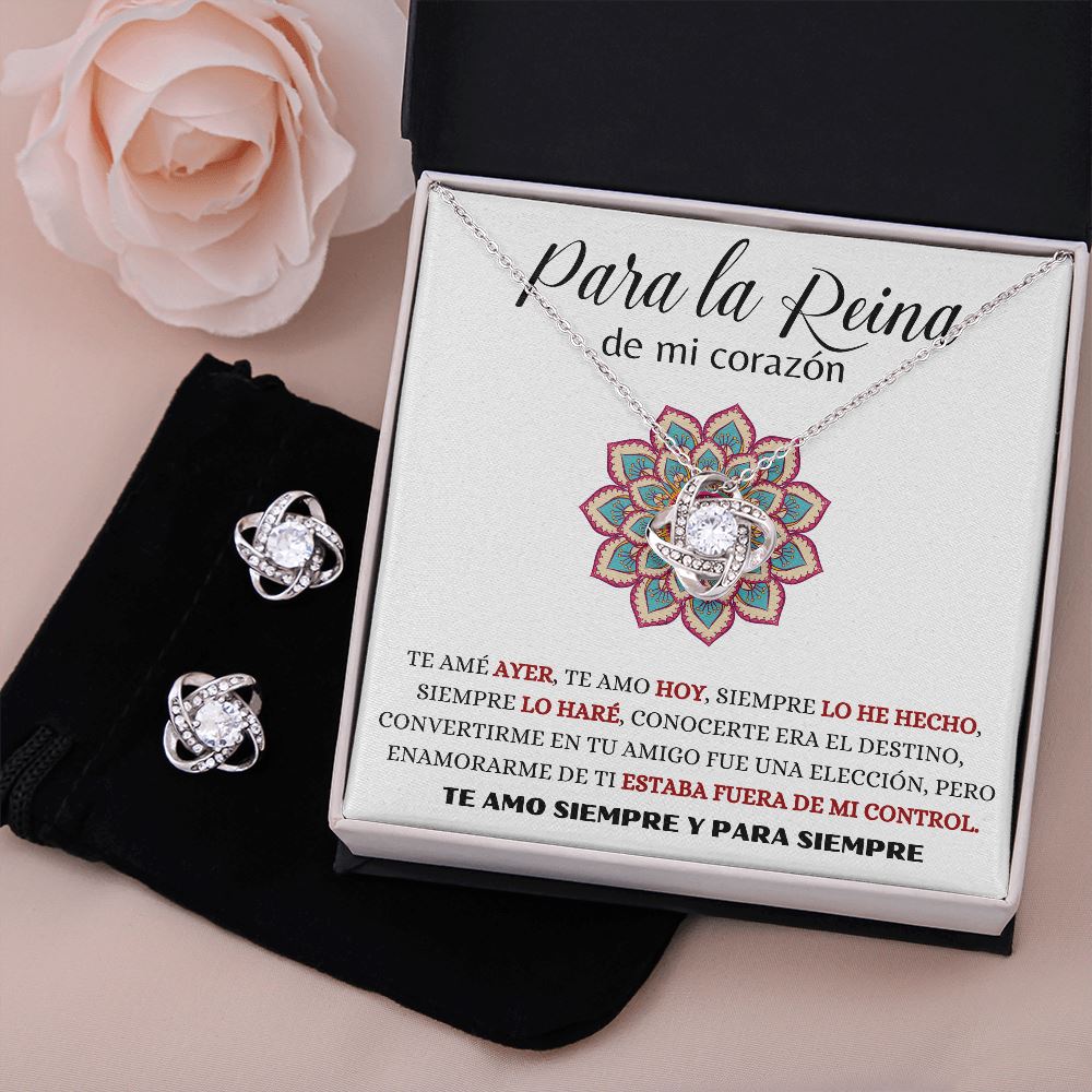 Para la Reina de mi corazón - Collar Love Knot con Aretes Jewelry ShineOn Fulfillment Caja de Regalo Incluida 